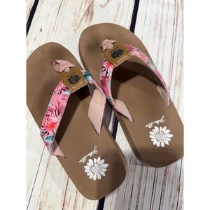 Yellow Box Kids Pink Floral Flip Flop Sandals Brown Foam Thong Shoes Size 13